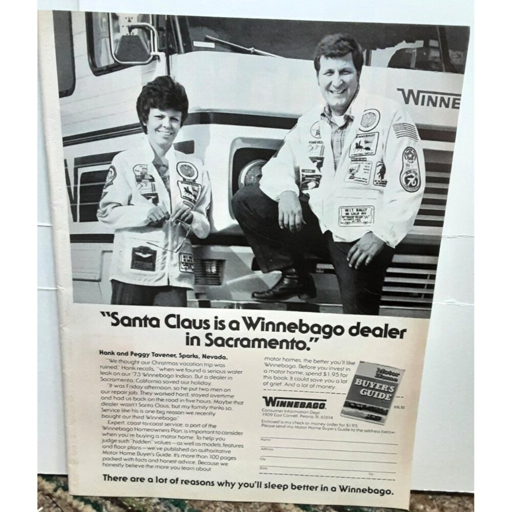 1977 Winnebago Santa Claus Is A Dealer In Sacramento Original Print Ad vintage